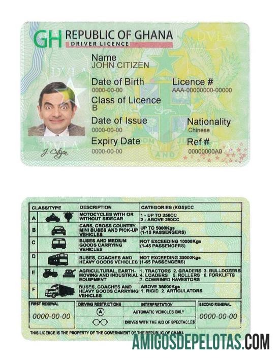 Carta de condução de Gana modelo